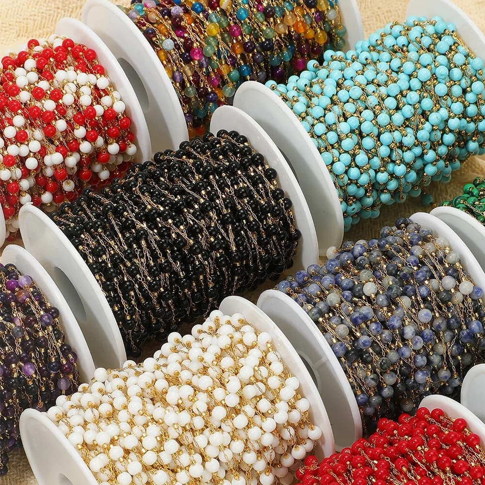1 metro di pietra naturale turchese ametista quarzo perline di pietre preziose catene di filo di acciaio inossidabile collana fai da te che realizza risultati di braccialetti