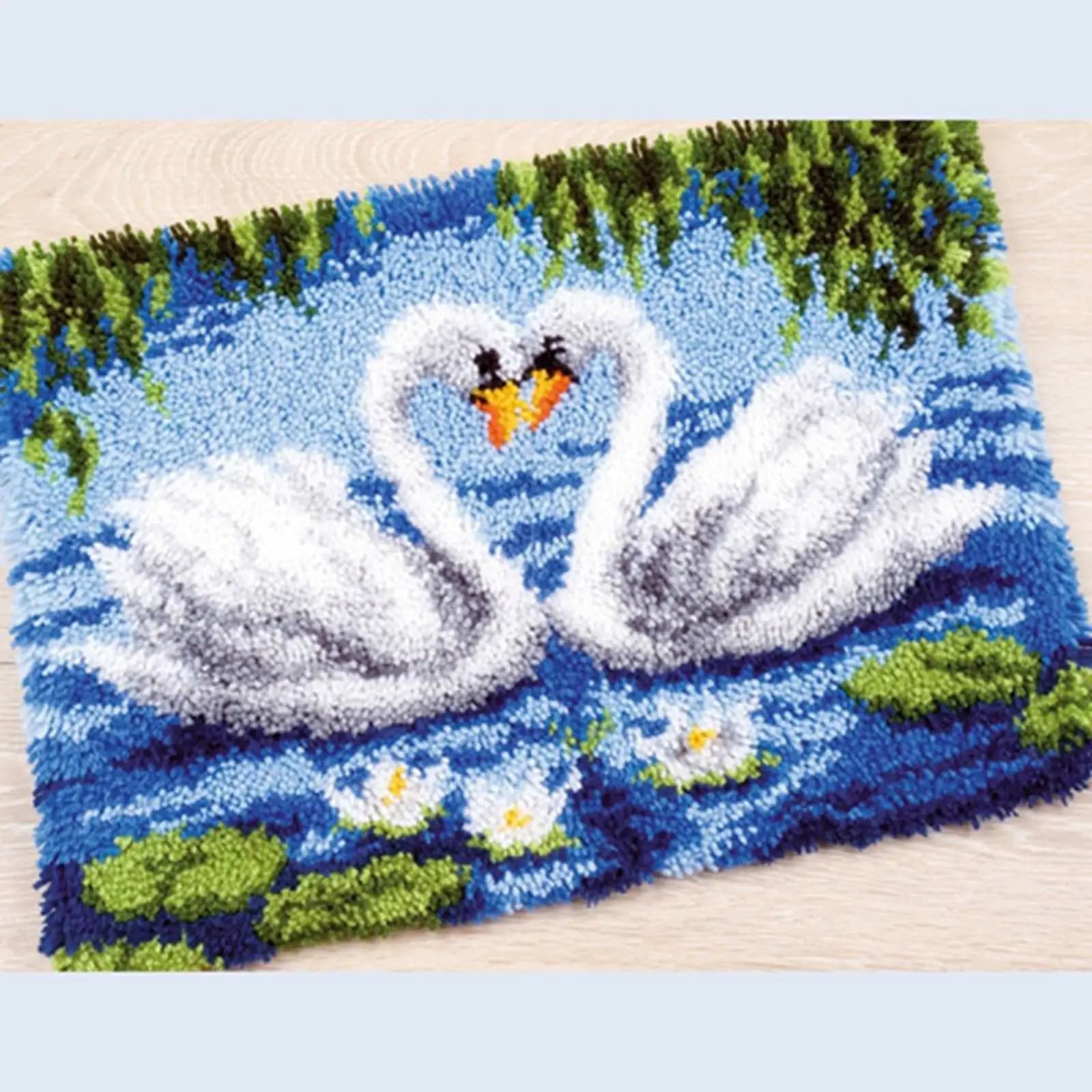 Kit A84E-Latch Hook, kit fai da te per lavorare a uncinetto, tappeto Swan Lovers da 20,4 x 14,9 pollici, artigianato per bambini, adulti e principianti