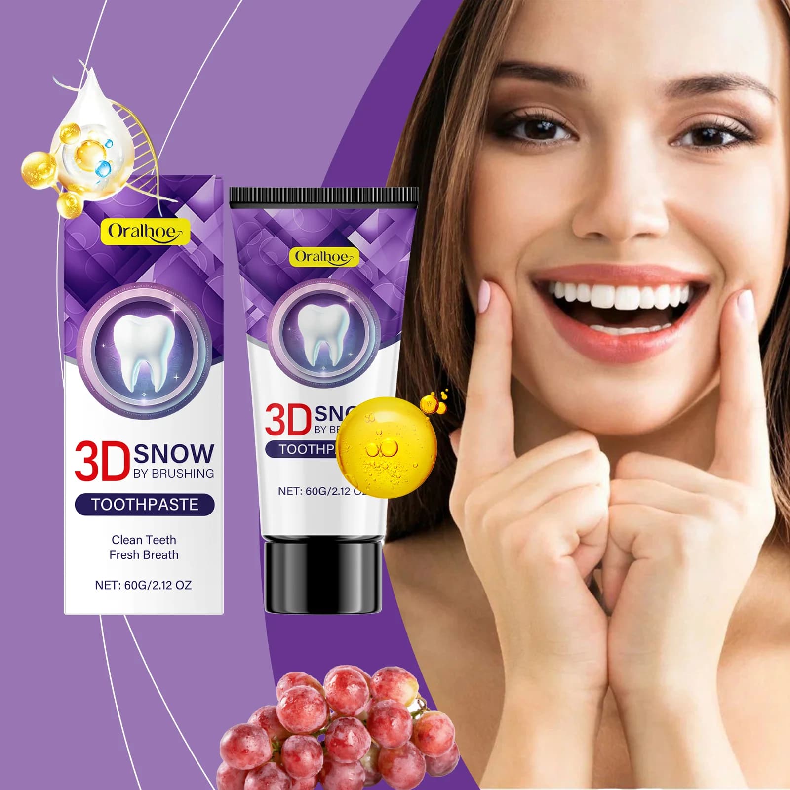 Dentifricio Sbiancante al Gusto d'Uva, Reduces yellowing, Removes Plate and Macchie, Cleans and Refreshes Alta, Travel toothpaste for whitening