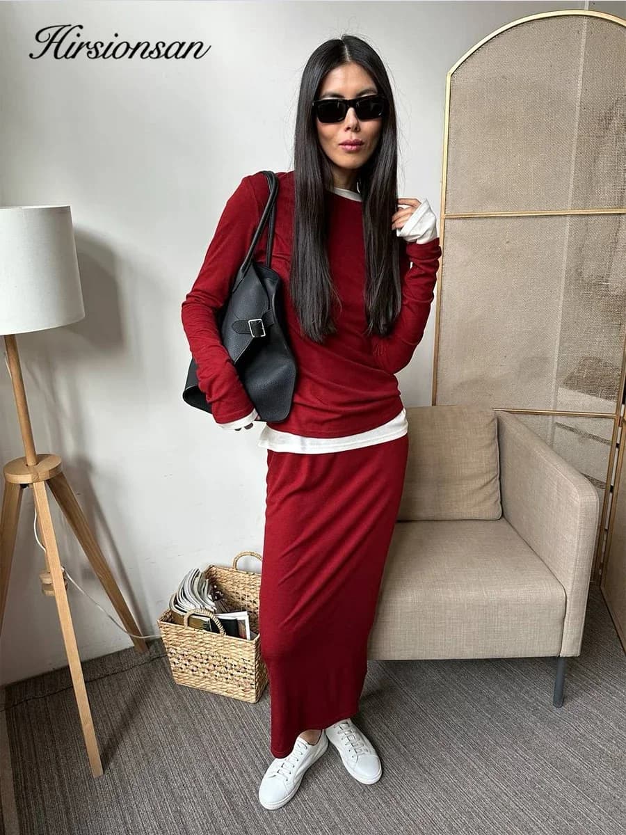 Complete Women's Casual Hirsionsan in Soft Modal, Set Two Pieces with Long Sleeve T-shirt and High Waist Dress, Sporty Suit 2026