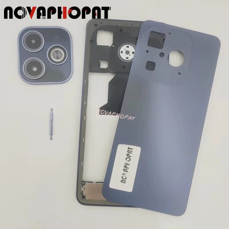 Back Battery Cover Rear Door Housing For Infinix Hot 40i X6528 Middle Frame Case Bezel Plate Side Volume Button Camera Lens
