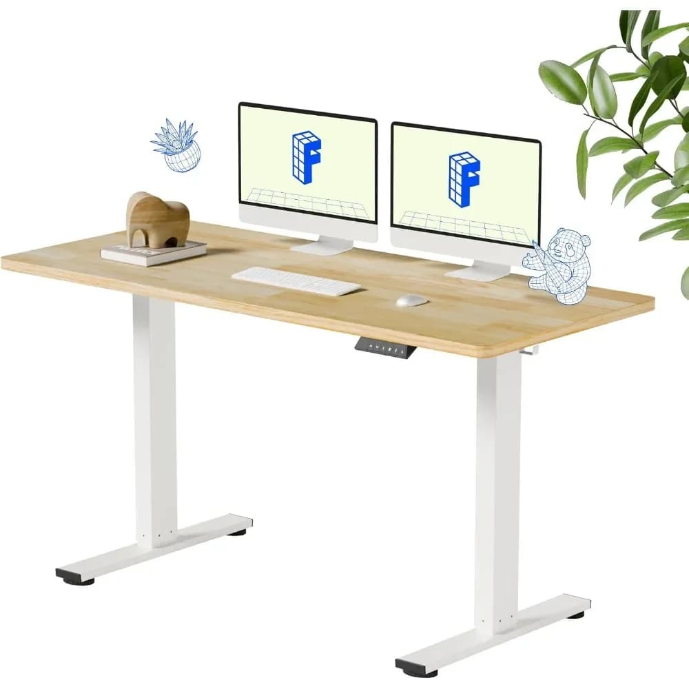FLEXISPOT 55" x 24" Solid Wood Standing Desk, White Frame | Real Wood Desktop with Natural Grain, Durable & Sustainable, 176 LBS Capacity, for Home Office and Multi-Monitor Setups