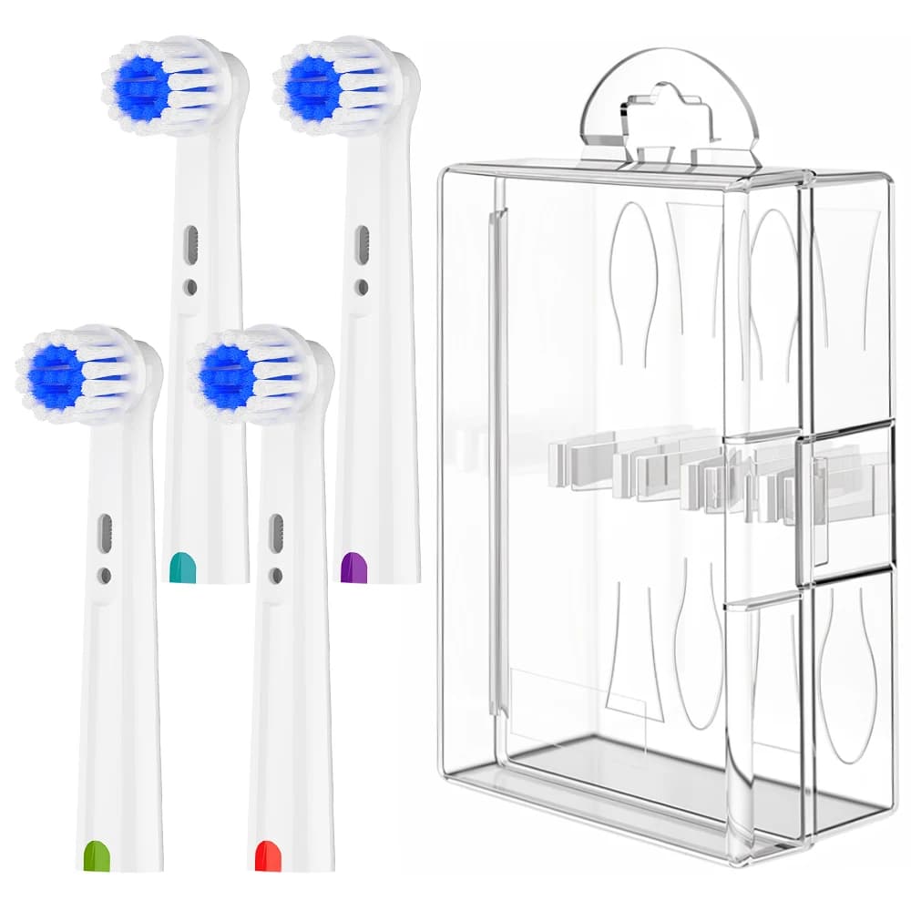 Pack of 4 Soft Replacement Heads and Transparent Box for the Preservation of Heads, Compatible with Oral B Pro Series Electric Brush