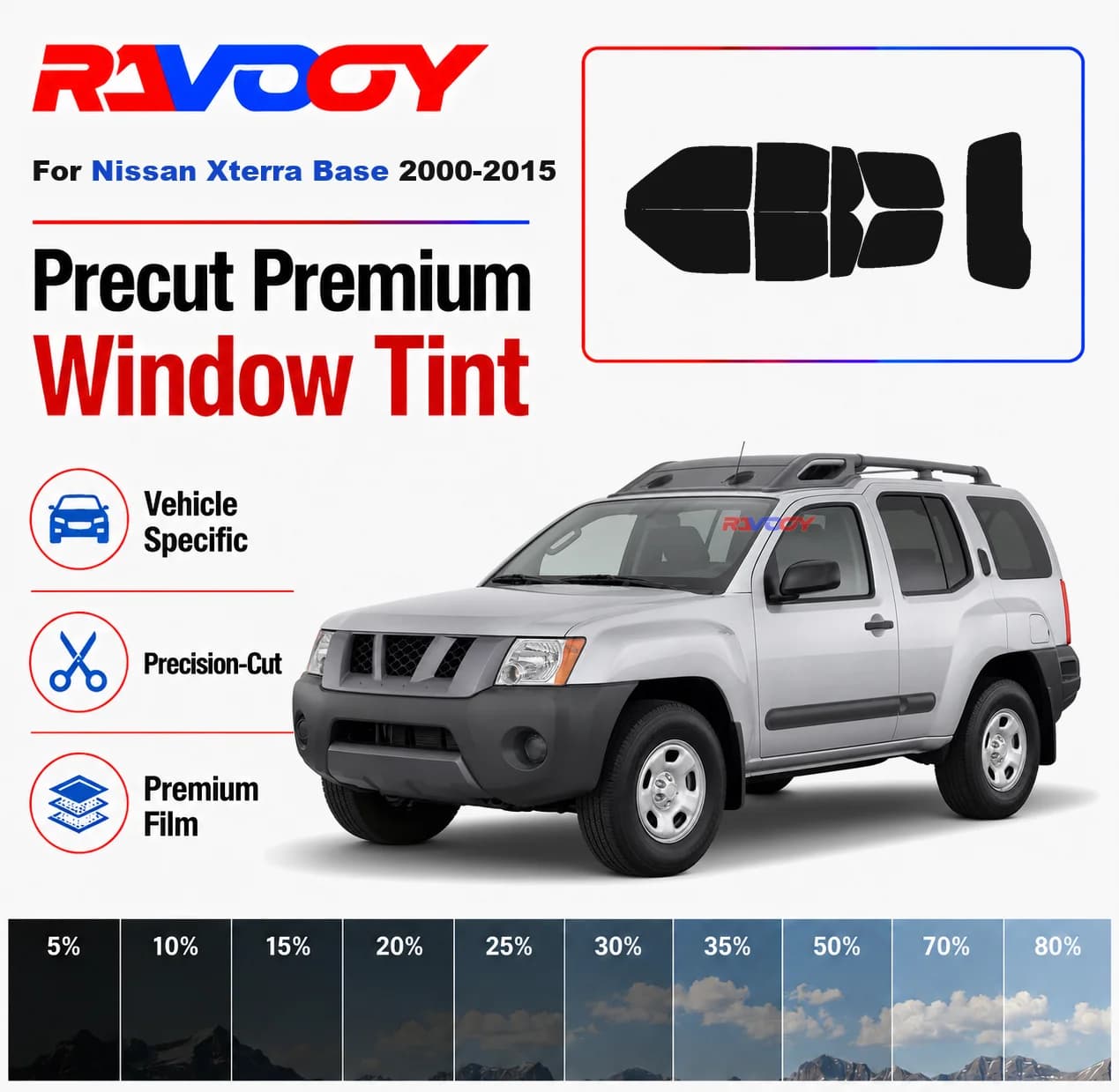 Premium Precut Window Tint Kit Front Rear Windows Rear Windshield For Nissan Xterra Base 2000-2015 Car Solar Nano Ceramic Film