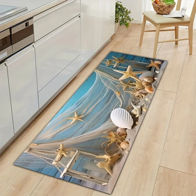 Spiaggia Conchiglie Stelle Marine Stampa Tappeti da cucina Balcone Corridoio Tappetino antiscivolo Bagno WC Zerbino Camera da letto Comodino Tappeti Decor