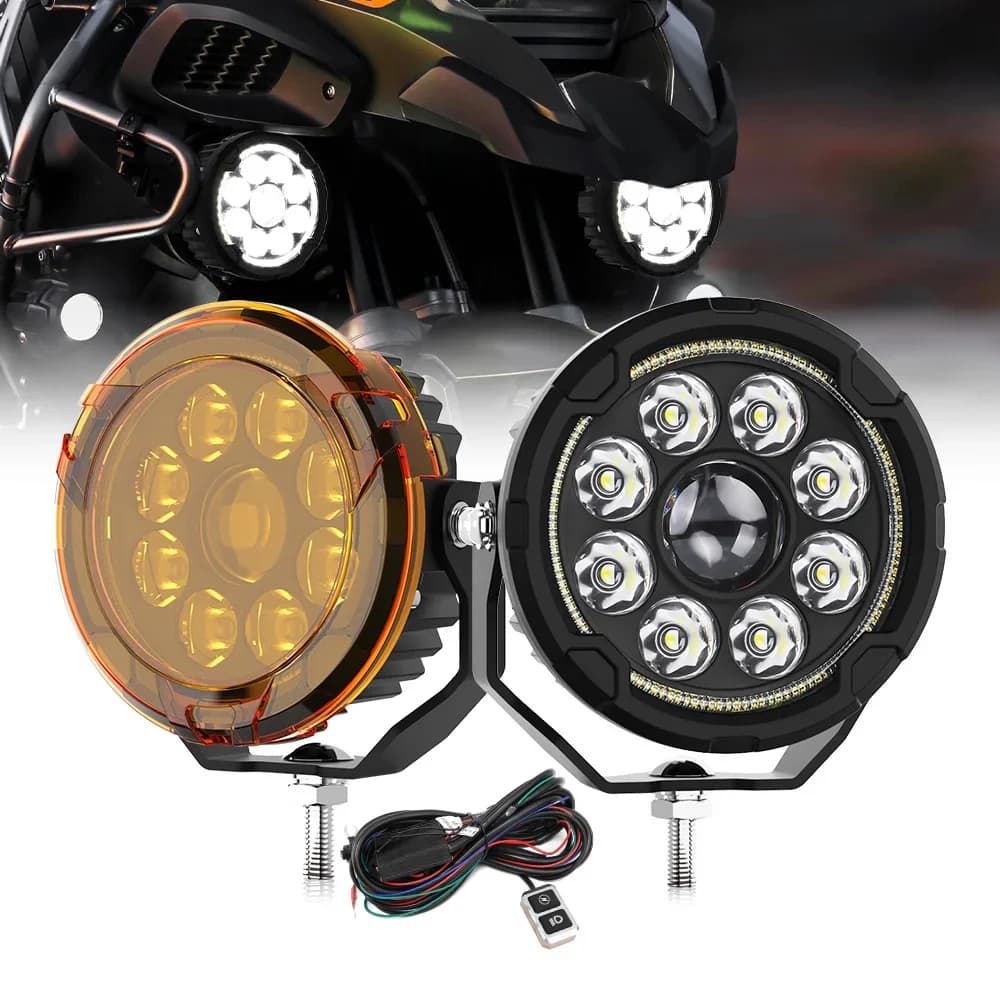 Faro da Lavoro Rotondo Bianco da 55W per Moto, Mini Faro Antinebbia a LED con Cablaggio e Interruttore - Ultimo Modello