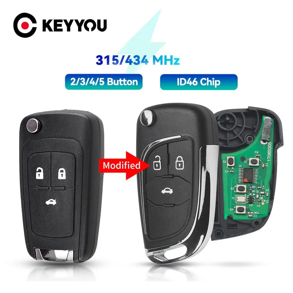 KEYYOU For Buick For OPEL VAUXHALL Astra J Corsa E Insignia Zafira C 2009 - 2016 Modified Distance Key 315 MHz/433 Mhz ID46 Chip