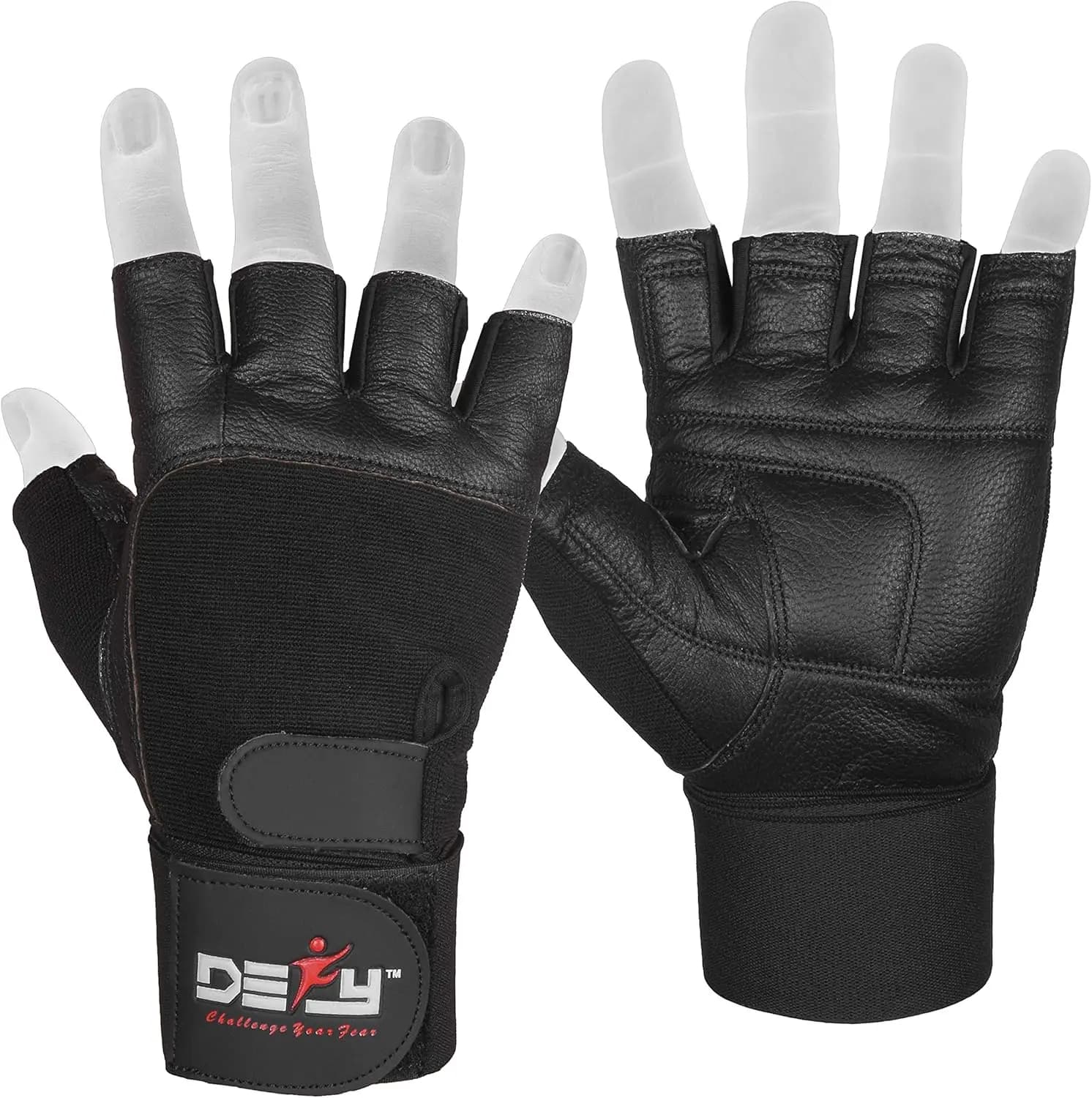 DEFY Padded Weight Lifting Gloves with 13" Long Wrist Wrap Genuine Leather Gym Gloves for Power Lifting, Cross Training, Workout