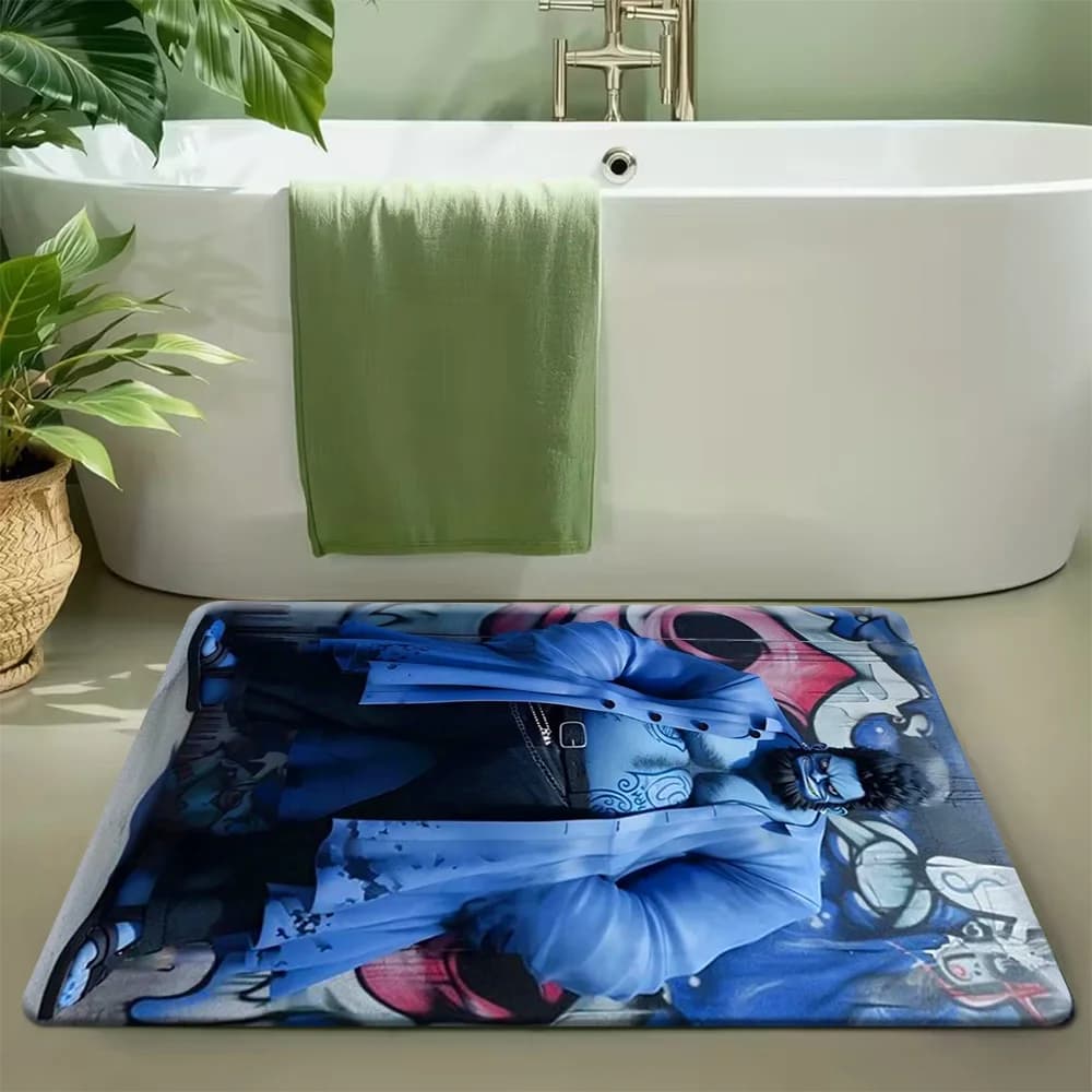 Tappetino da Bagno Antiscivolo Assorbente in Stile Graffiti Anime One Piece Nightmare Jinbe, Personaggio Uomo-Pesce dei Potenti Pirati del Cappello di Paglia