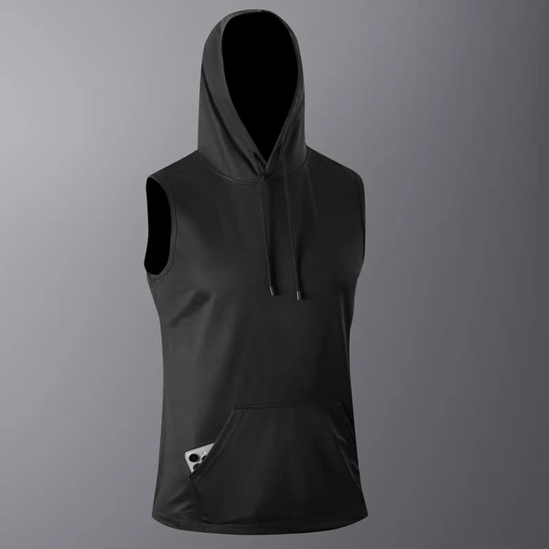 Summer Quick-drying Sleeveless T-shirt Men's Outdoor Sports Fitness Vest Hooded Short-sleeved Vest Top