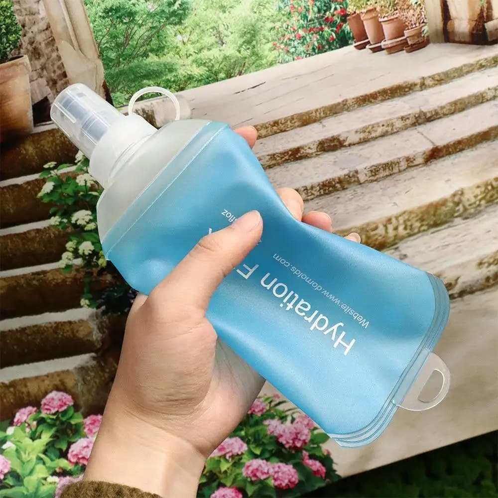 Portable TPU Folding Water Bottle Soft Flask Blue Collapsible Water Bottle Water Bag Hydration Pack 500ML 250ML 150ML