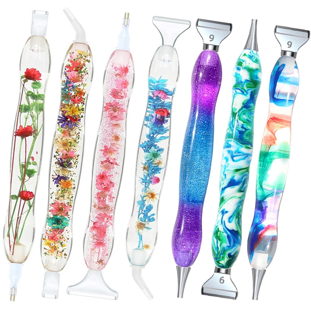 5D Resin Diamond Painting Pen With 6pcs Plastic Replacement Pen Heads Flower Point Drill Pens DIY Art Crafts Diamond Painting