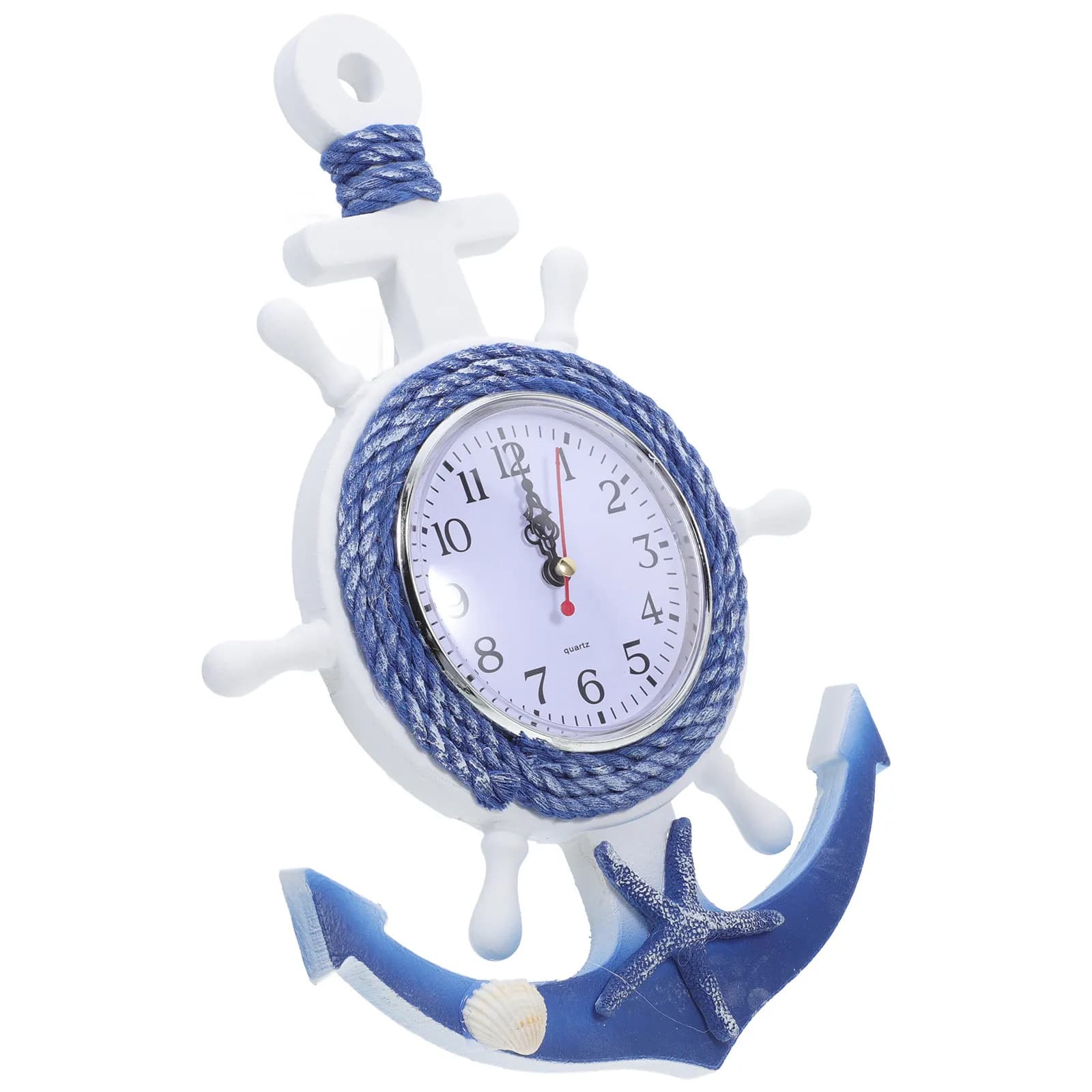 Mediterranean Style Boat Anchor Wall Clock Wooden Plastic Hanging Clock for Living Room Bedroom Home Decor Star Design Mirror