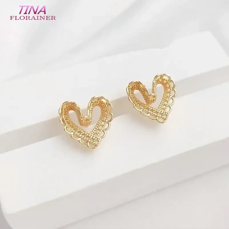 6PCS 12*12MM 14K Gold Color Brass Heart Shape Stud Earrings Pins Earrings Jewelry Making Supplies Findings Diy Accessories