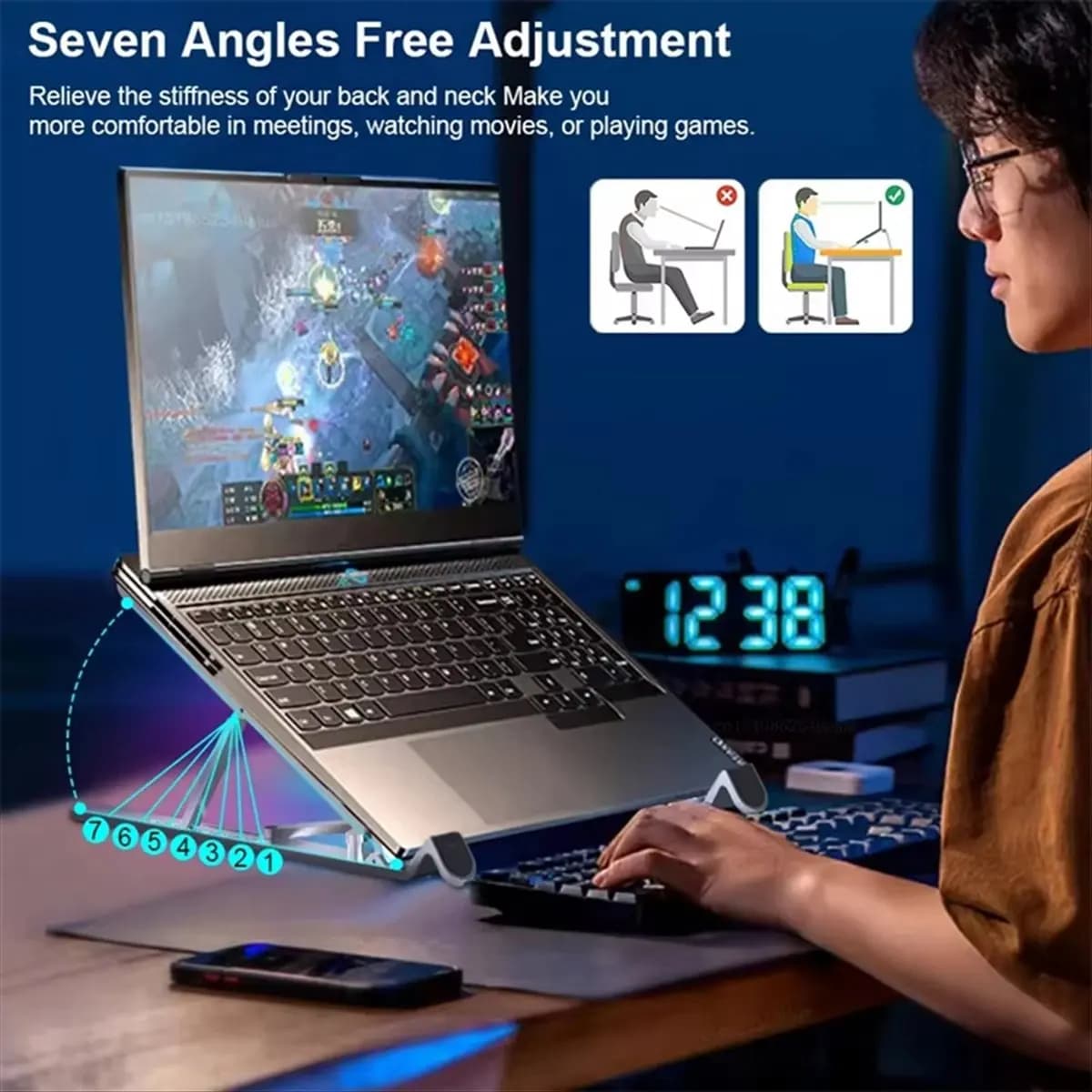 A95G Adjustable Laptop Cooler Base Stand Cooling Fan Pad Folding Aluminum Notebook Support with Cooler Portable