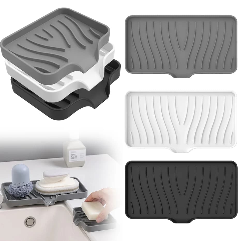 Portasapone Autodrenante in Silicone, Porta Spugna e Organizzatore da Lavello per Dispenser di Sapone Liquido