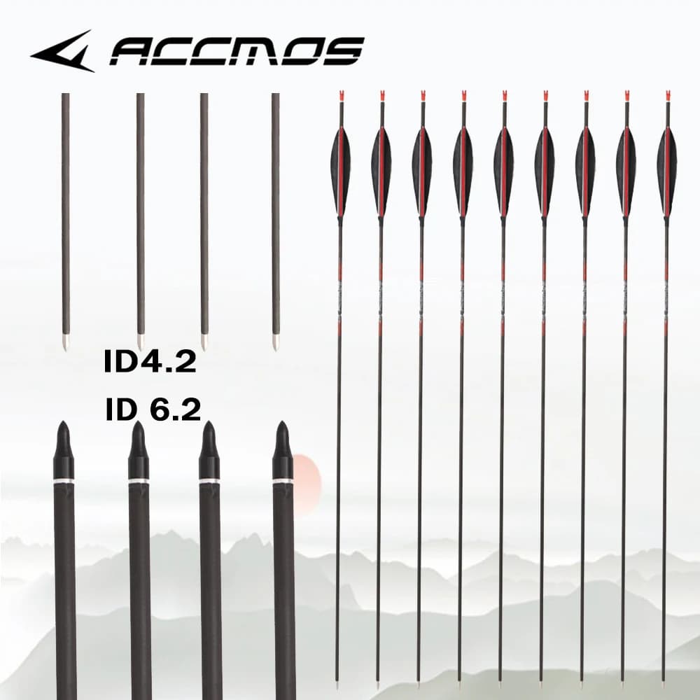 6/12pcs Tiro con l'arco Frecce in carbonio puro ID4.2/6.2mm Spine300-1800 32/33 pollici per tiro con l'arco Bersaglio Pratica caccia