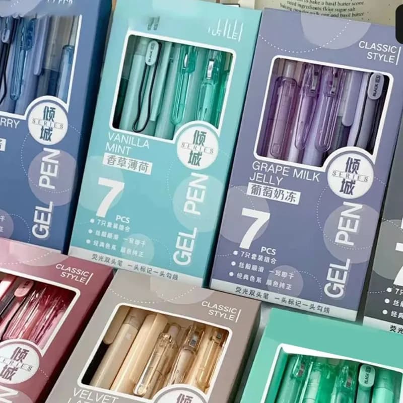 7 pz/set Presse Penne Gel Set Evidenziatori Colorati Materiale Scolastico Carino Articoli di Cancelleria Estetica per le Ragazze Regalo Dei Bambini