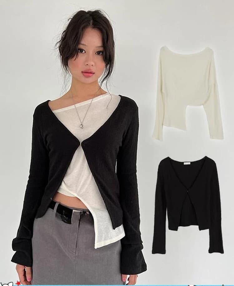 Primavera Nuovo Cardigan a maniche lunghe lavorato a maglia allentato + T-shirt versatile irregolare Spice Girl High Street 2 pezzi Set Abiti Y2k da donna