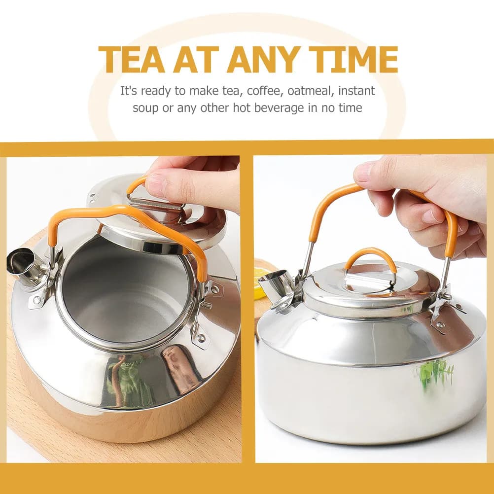 Stainless Steel Hand Pour Kettle Sturdy Outdoor Camping Water Kettle Portable Whistling Tea Pot Stove Picnic Cookware