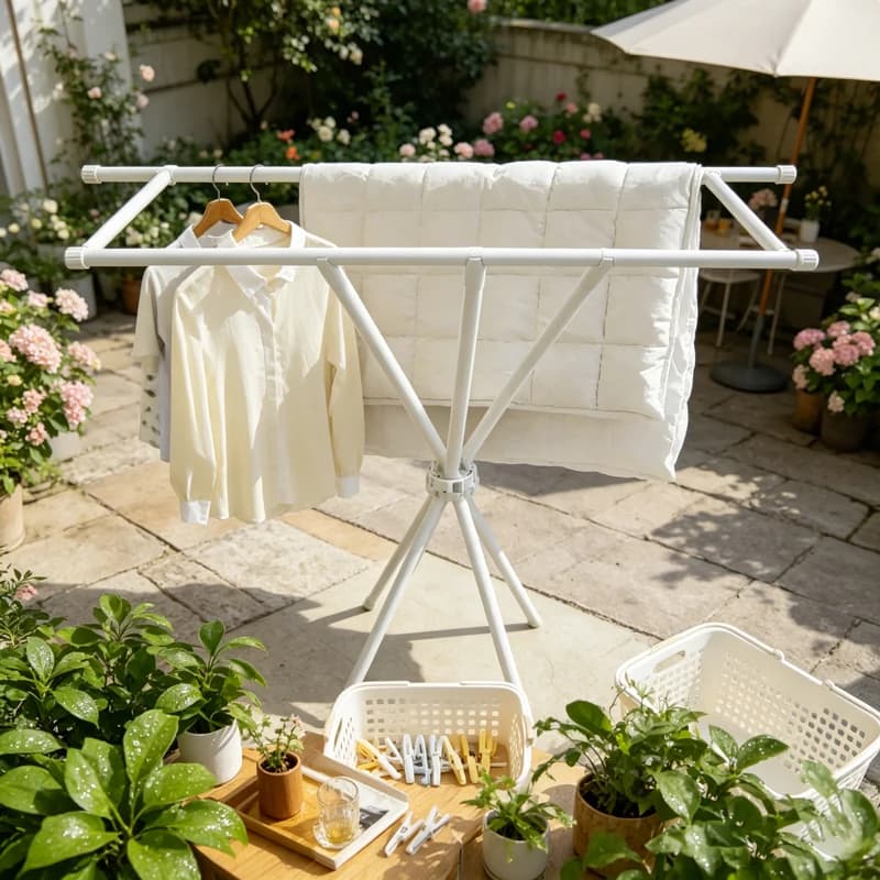 AOLIVIYA Modern Simple Double Rod Floor Standing Clothes Rack Hanger For Balcony Bedroom Vertical Underwear Plastic Drying Home