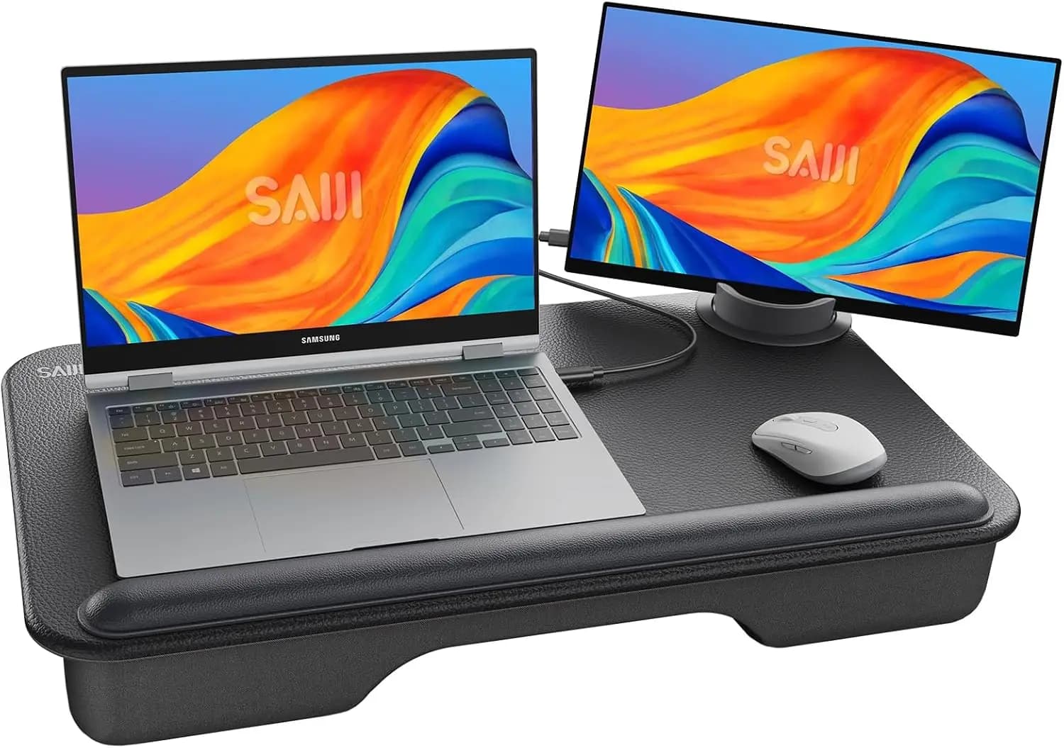 Scrivania leggera per laptop da 17" con cuscino, poggiapolsi e supporto per monitor: ideale per l'home office e i giochi