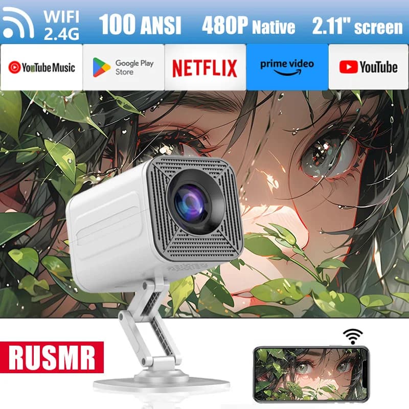 Proiettore Pieghevole RY010 con Telecomando, Messa a Fuoco Manuale, WIFI, Alta Definizione, Proiettore Ultra HD per Film