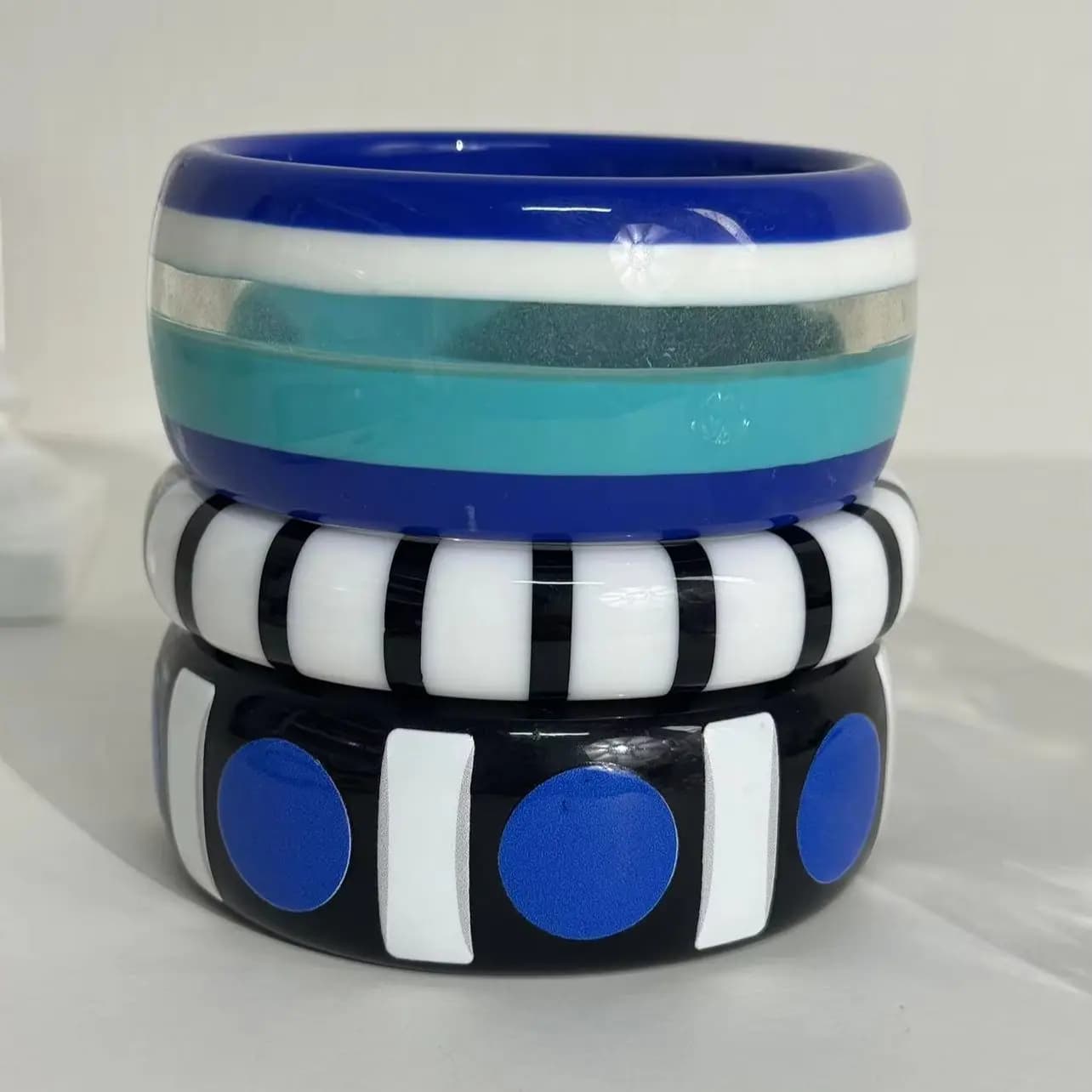 3Pcs/set Black Line Pop Art Blue Dot Summer Resin Bracelet for Women Vintage Jewelry HUANZHI 2026 NEW