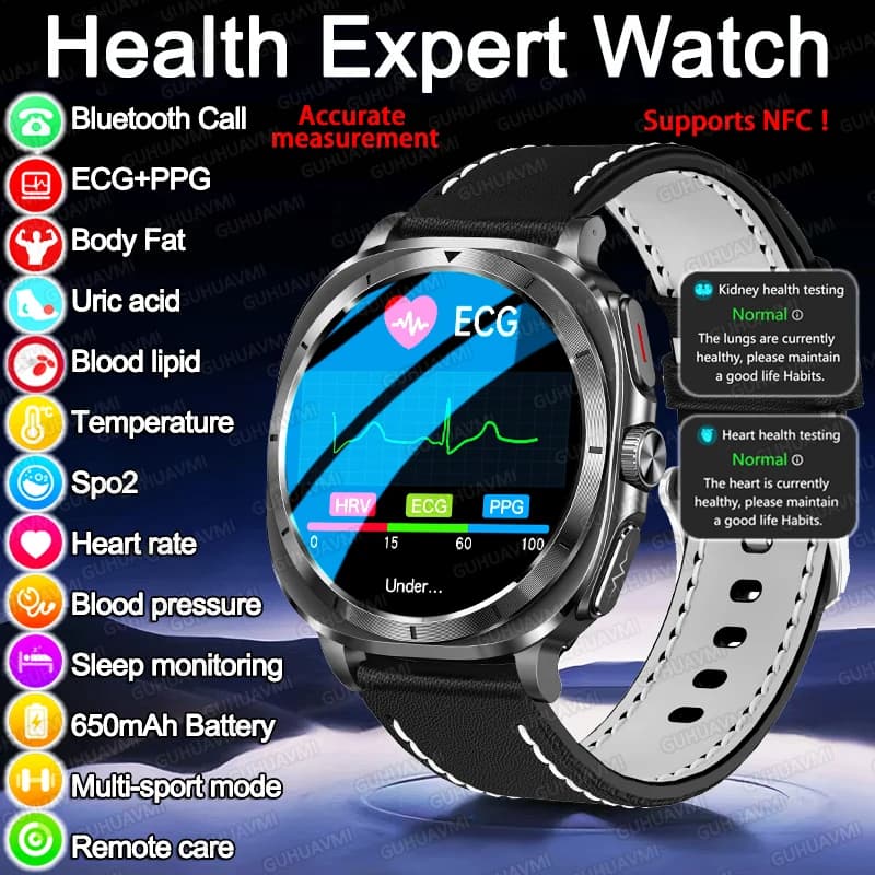 2025 Moda Nuovo livello esperto Salute Smart Watch Uomo ECG + PPG Monitor laser Acido urico Grasso nel sangue Pressione sanguigna NFC HD Chiamata Orologio