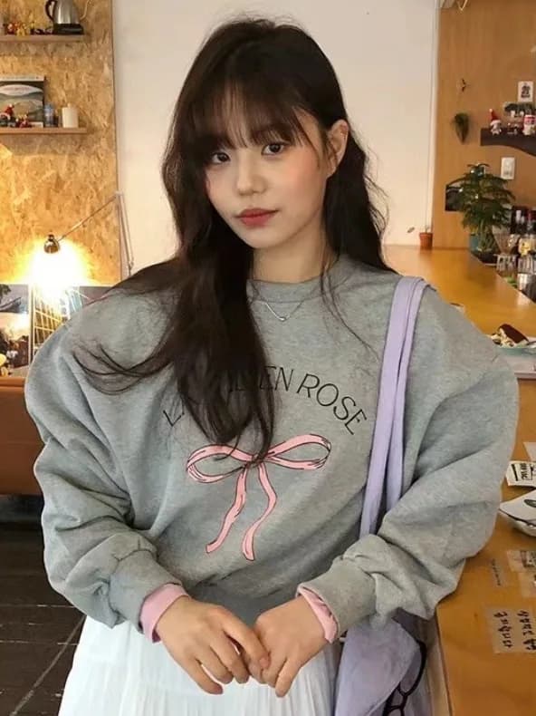 Sweet Retro Knot Print round Neck Sweatshirt Casual Loose Versatile Street Style Fleece Lined Hoodie for Women