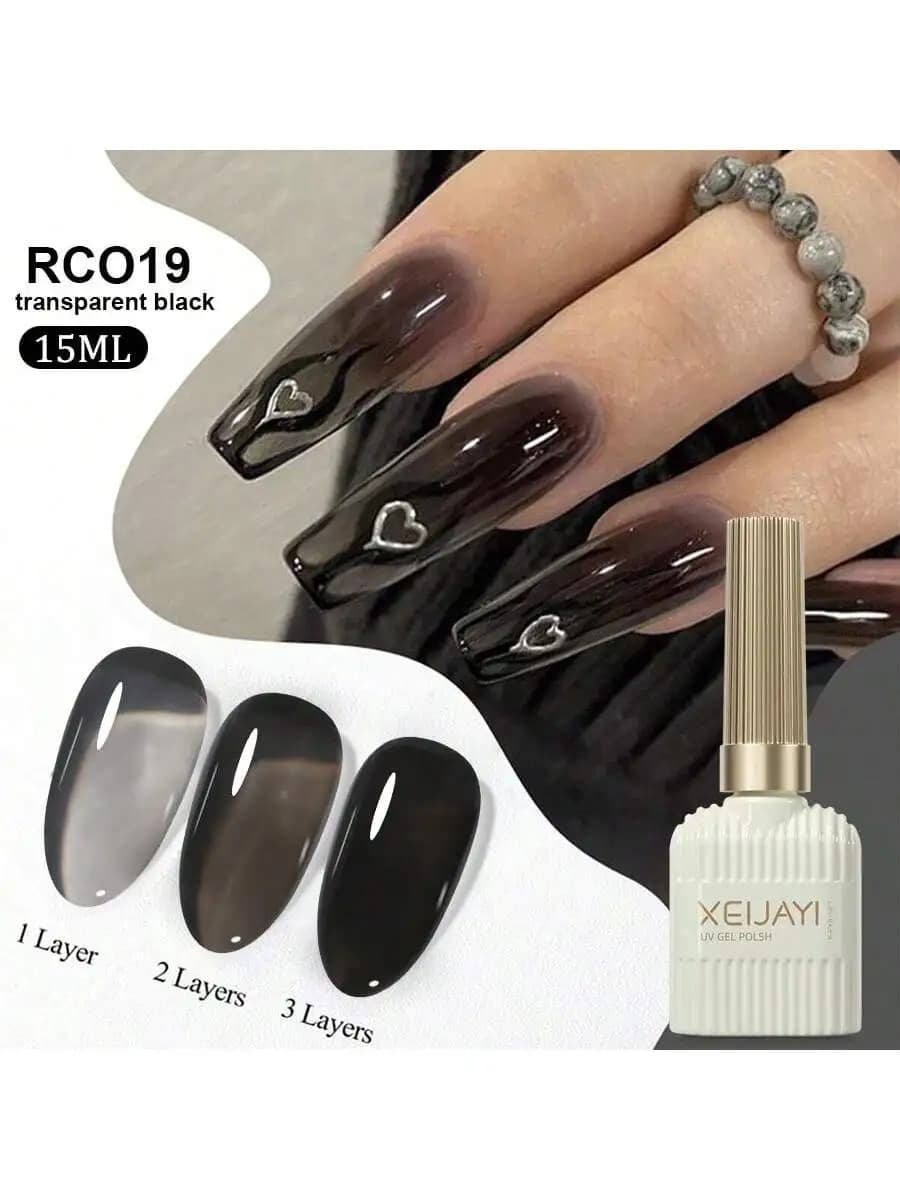 XEIJAYI 1Pc 15Ml Smalto per unghie gel nero, Nail Art per tutte le stagioni, Smalto per unghie gel a LED Soak Off, Manicure per salone di casa fai da te, Regali per unghie