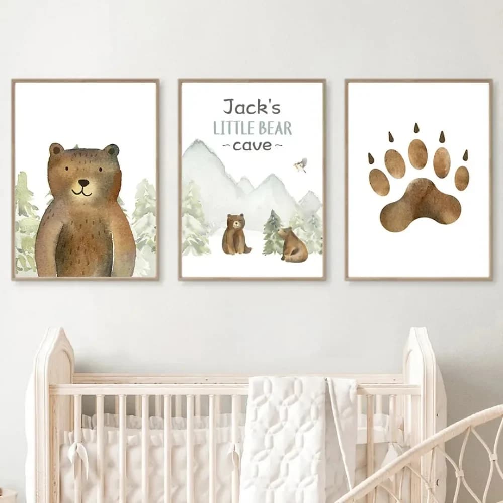 Bear Hot Air Balloon Rainbow Forest Customize Wall Nordic Cartoon Posters Pictures for Kids Room Decor Diamond Print Painting