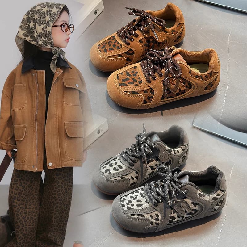 Scarpe casual per bambini Scarpe basse per bambini Scarpe da allenamento tedesche per esterni Scarpe da ginnastica piatte con stampa leopardata Scarpe per bambini per ragazze