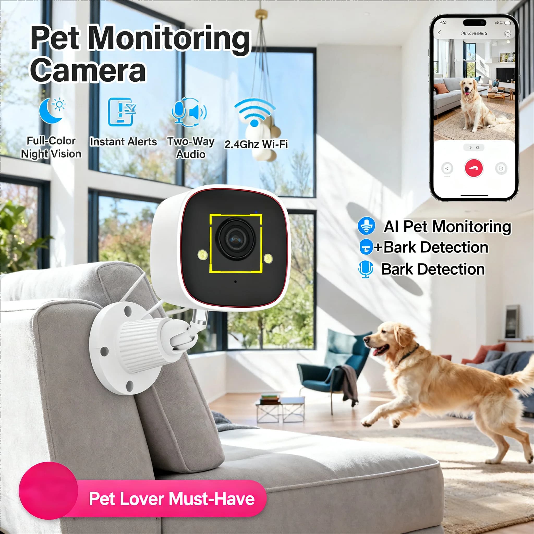 Jennov-Camera di sicurezza impermeabile per esterni e interni, telecamera per baby monitor, WiFi wireless, visione notturna a colori, IP66, 2K, HD, cane,