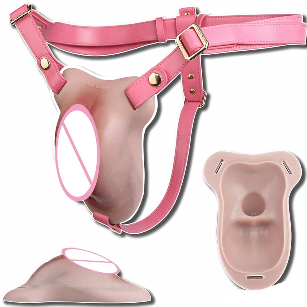 SXXY Realistic Chastity Cage Leather Belt Strapon Lifelike Cock Lock Silicone Penis Hiding Vaginal Pads For Men Crossdresser 18+
