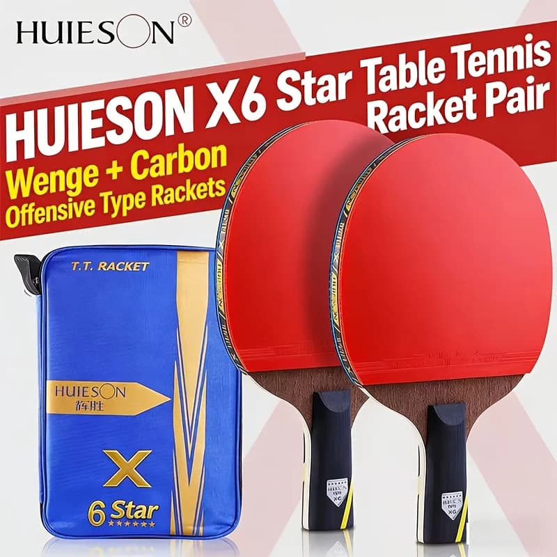 Six-Star Huieson Table Tennis Racket Set 2 Rackets + 3 Balls Table Tennis Racket Set 5-Layer Chicken Wing Wood Racket Double-Sided Rubber Table Tennis Racket