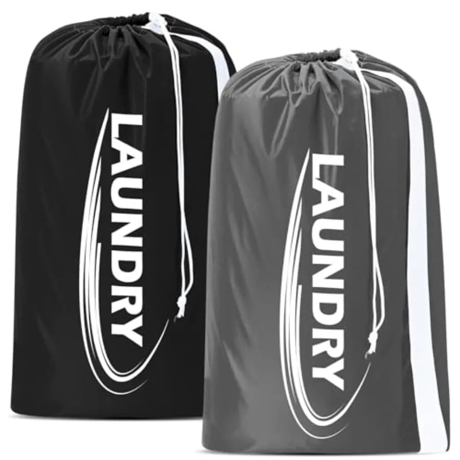 2 Pack XL Laundry Bag with Strap, Heavy Duty Travel Laundry Bag, Rip-Stop Dirty Clothes Shoulder Bag with Drawstring, Easy Fit