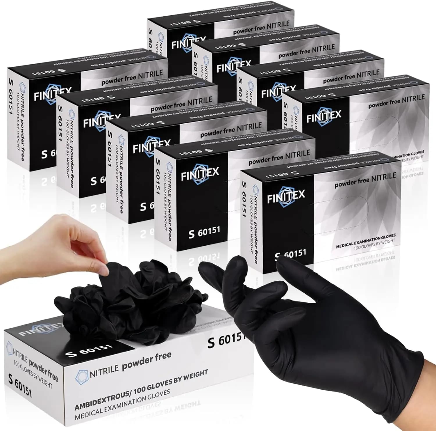 Guanti Monouso in Nitrile Nero, Guanti da Esame, Senza Polvere, Senza Lattice, 3 mil, Confezione da 10 Scatole