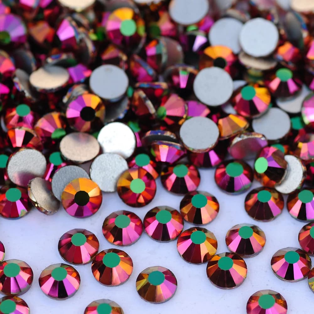 PUBRILEX Strass in Vetro Iridescenti Rosa AB Non Hotfix, Pietre di Cristallo Piatte per Decorazioni Fai-da-Te, Abbigliamento, Borse e Accessori