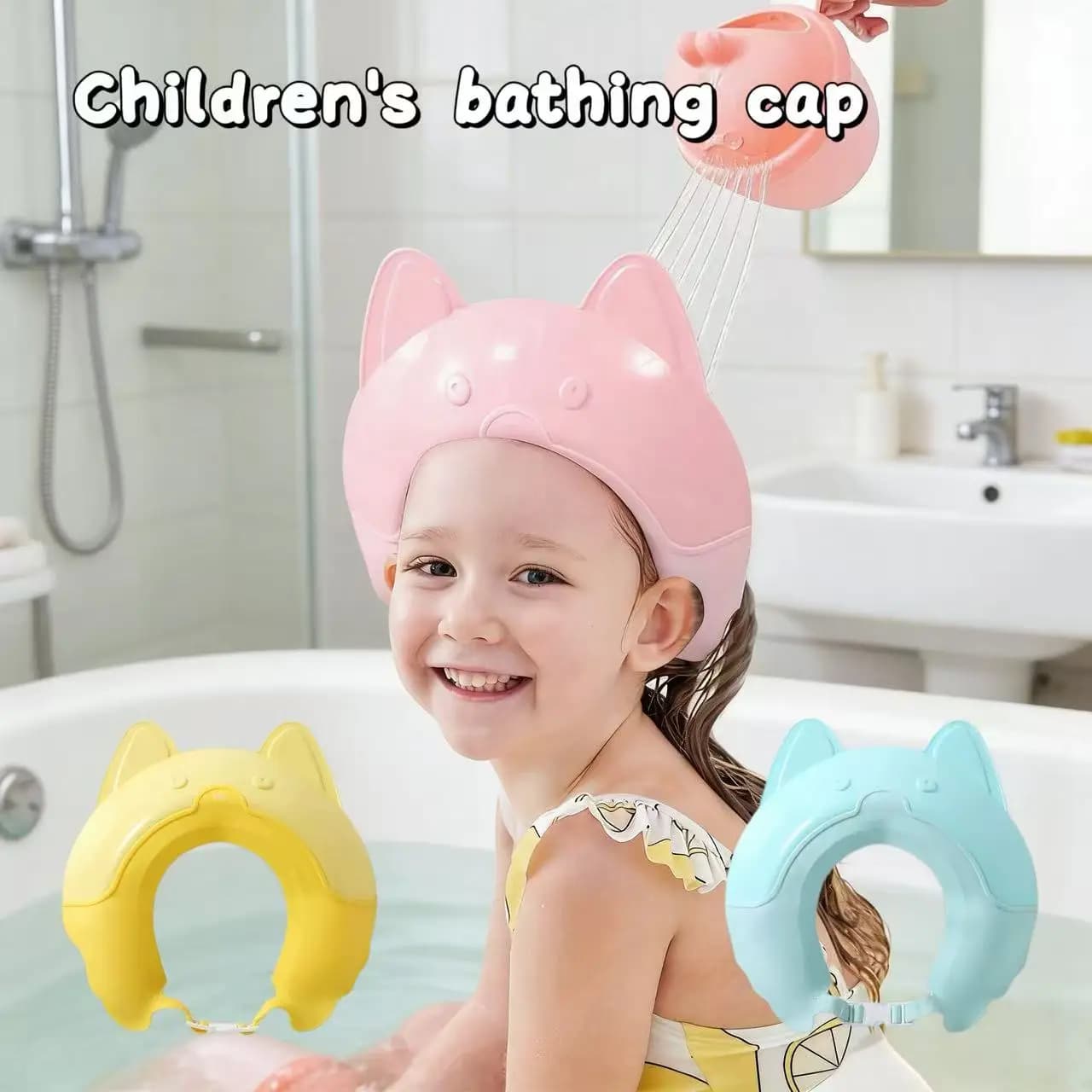 1 piece, children's shower head with cat's ears, adjustable head girth, comfortable to wear, prevents water from entering the ears and eyes of the child during hair washing, ideal for home and travel