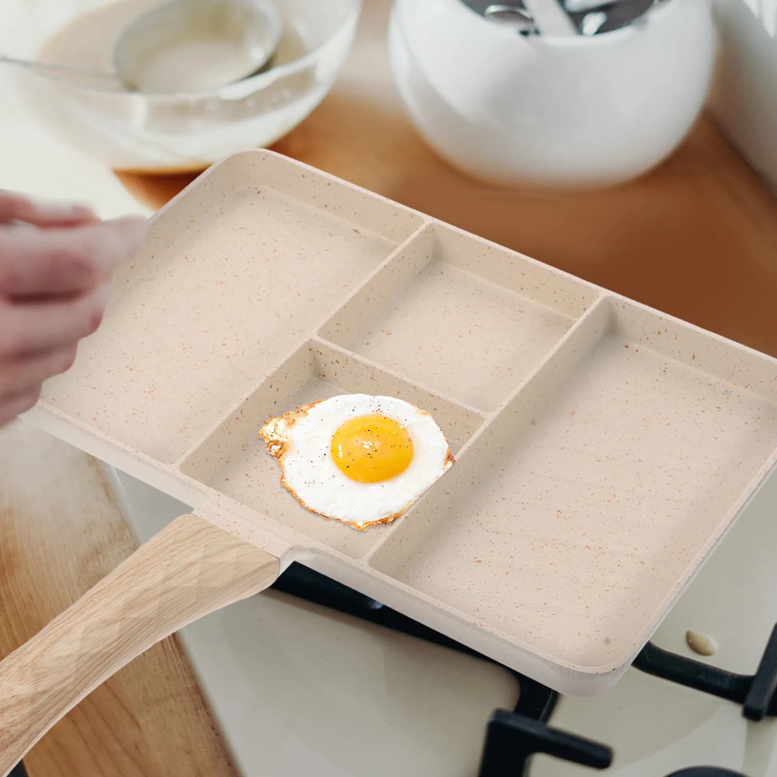 Maifan Stone Deck for Eggs, Multifunctional Dining for Breakfast with Aluminum Alloy Handle, Egg Kitchen Accessories