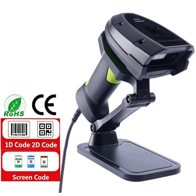 Industrial Wireless Barcode Scanner, Drop-Resistant High-Precision 2D Barcode Reader for High-Density Laser-Engraved Codes