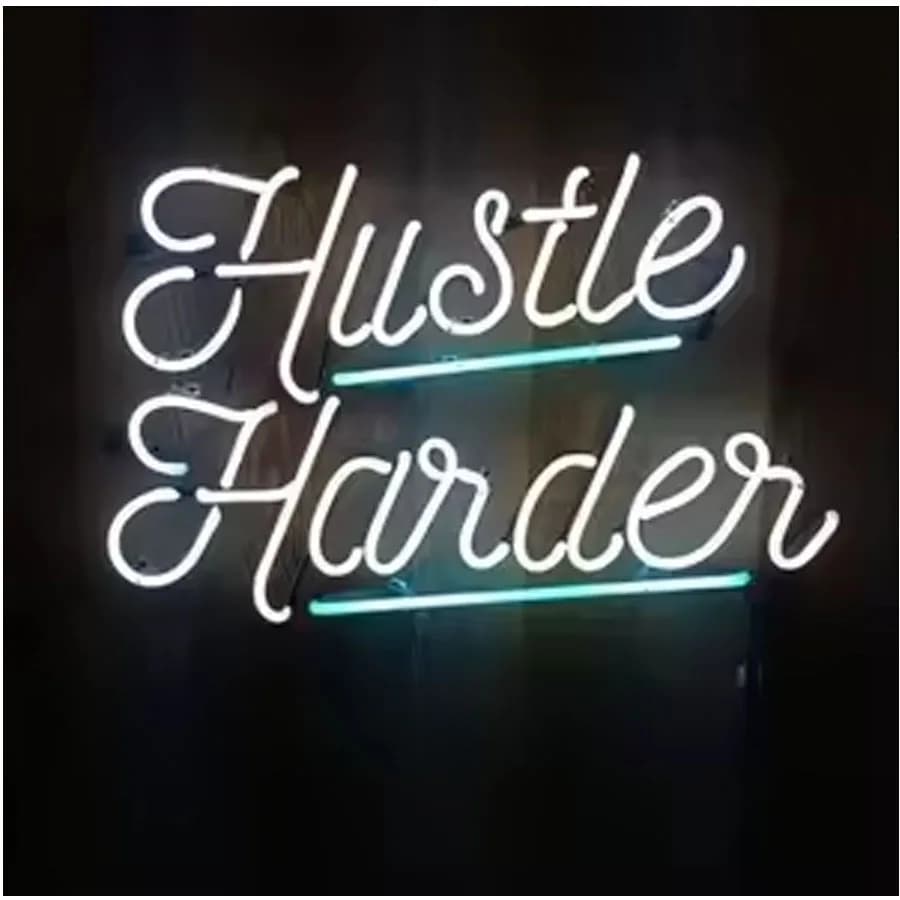 Insegna al neon 10Kv per Hustle Harder Bar Insegne iconiche Vetro Neon Acrilico Room Decor Estetica Neon Light Lampade da parete Man Cave