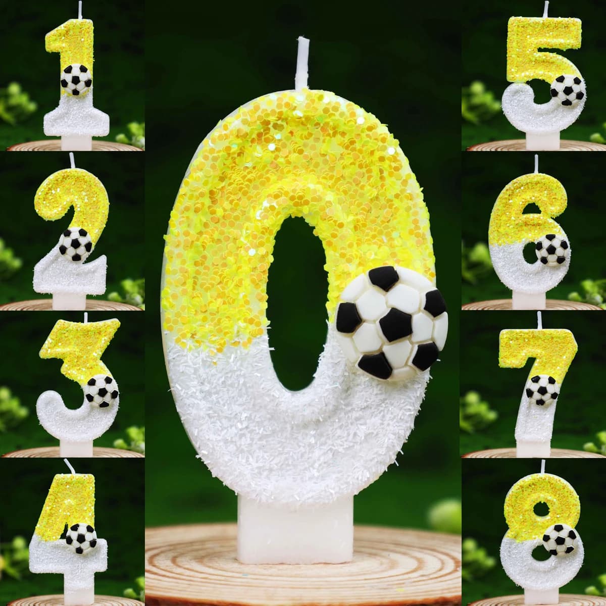 Candeline di Compleanno Digitali Sportive con Paillettes Gialle e Bianche - Decorazioni per Feste Fatte a Mano