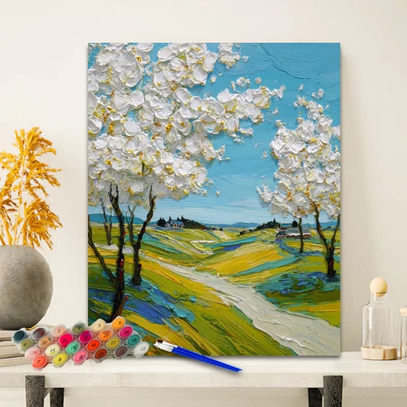 Painting By Numbers Road Between Flowers Anniversary Gift on Digital Painting Canvas Acrylic Paint Image Digital Coloring