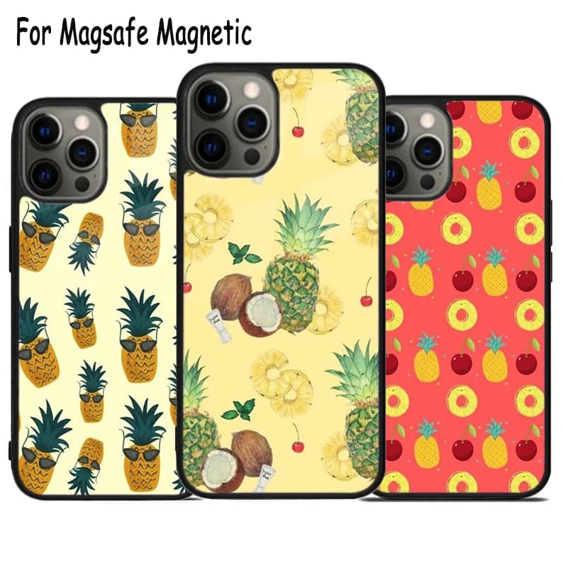 Custodia per telefono con ricarica wireless e motivo ananas per iPhone 17 Air 15 16 16e 14 13 11 12 Pro Max Plus, cover magnetica Magsafe con paraurti