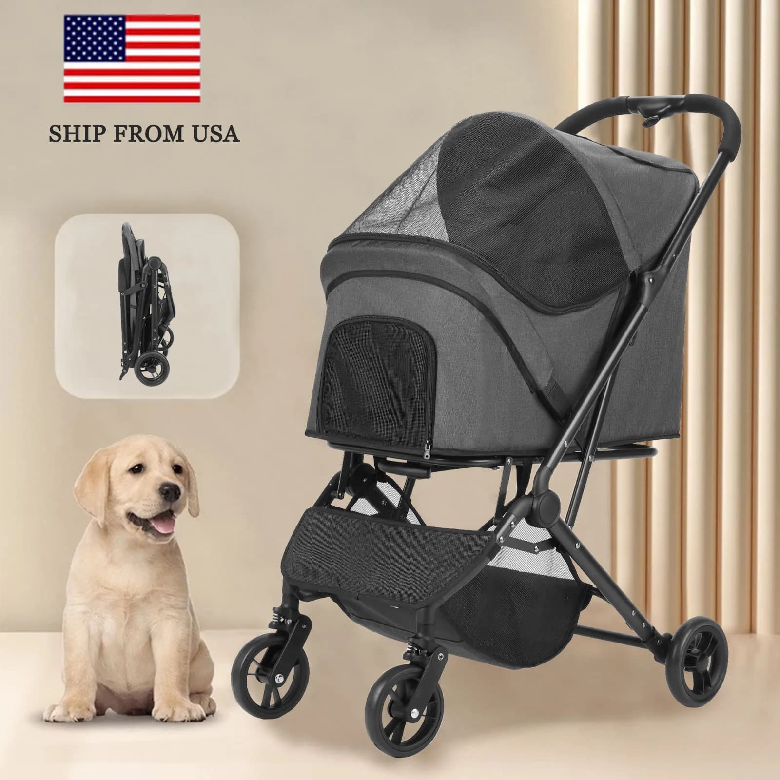 Carrello per animali domestici passeggino da jogging passeggini per animali domestici per cani di taglia piccola e media gatto pieghevole da viaggio per animali domestici passeggino per auto cane