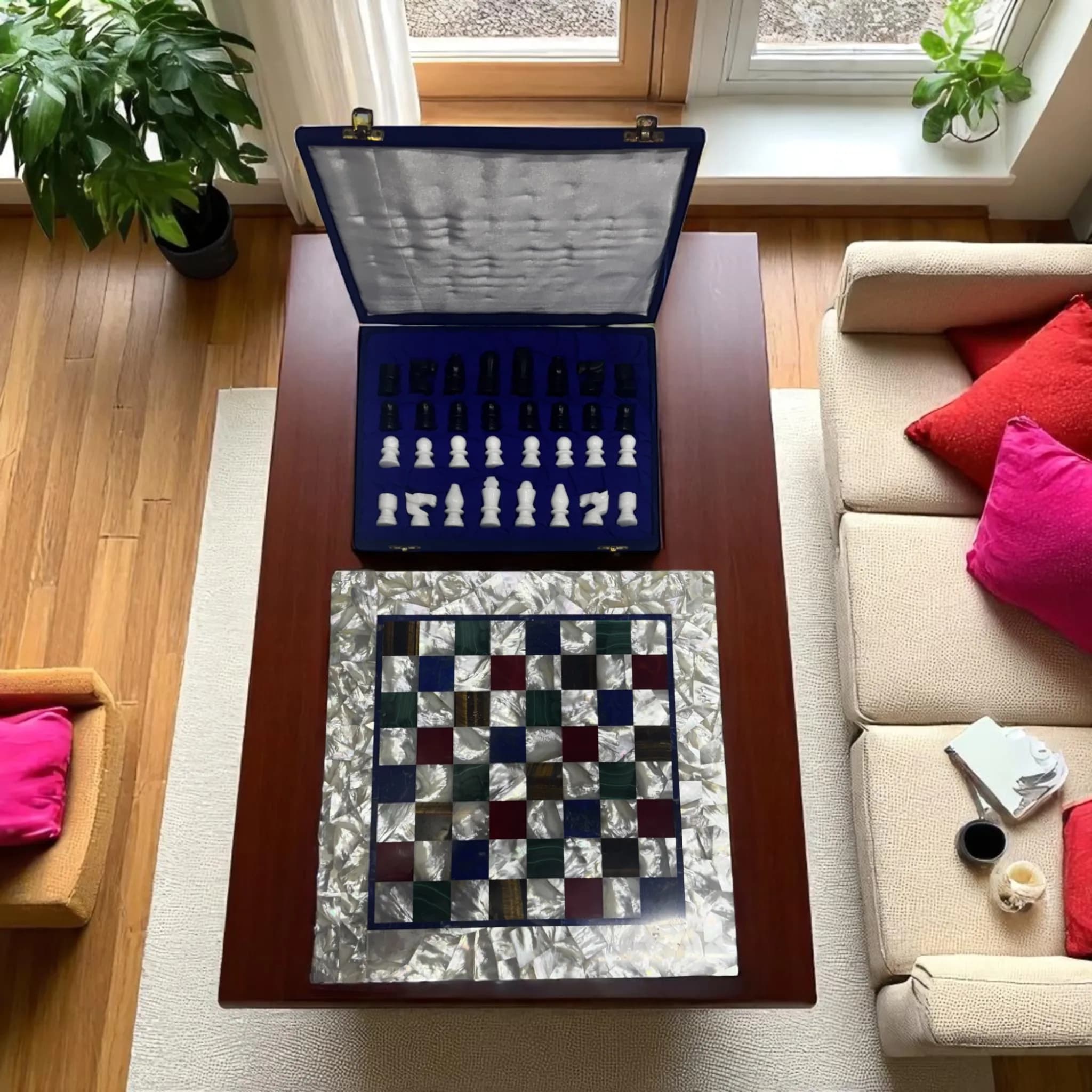 Indian handmade eco-friendly art decoration luxury polished marble chess board chess set box crafts