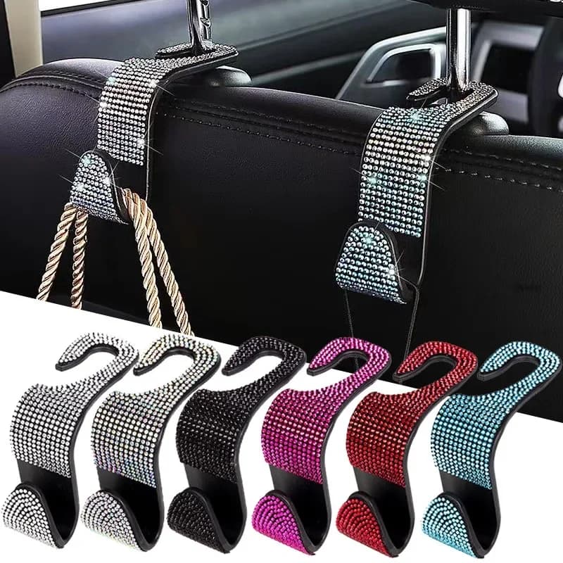 Gancio per poggiatesta per auto Organizer con strass Ganci portaoggetti universali per sedile posteriore per auto Supporto per staffa Accessori interni per auto