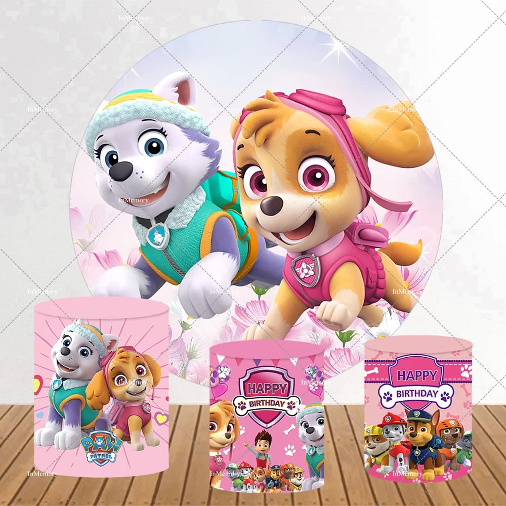 Skye Everest Pink Paw Patrol Dog Round Backdrop Cover Girls Baby Shower Birthday Party Decor Ryder Marshall Chase Plinth Covers